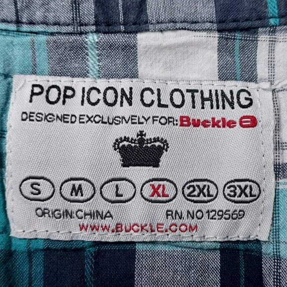 Pop Icon turquoise and white plaid cotton shirt - Picture 4 of 10